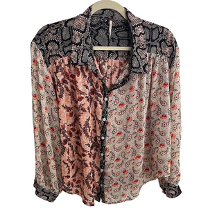 Free People Multicolor Patchwork Floral Print Sheer Blouse